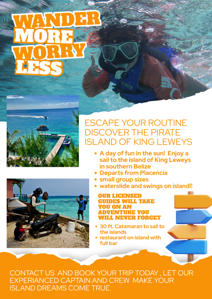 Poster with King Lewey Island tour showcasing snorkeling and island hangout